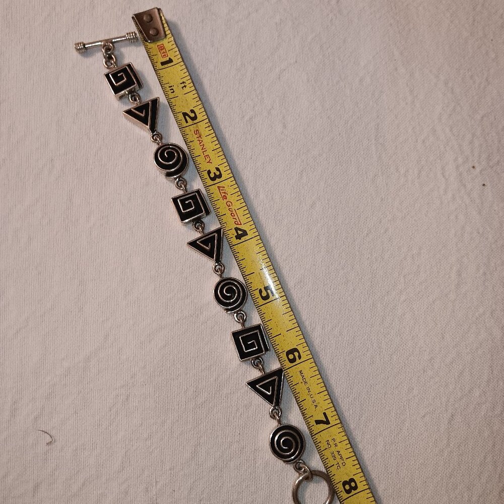 Vintage Sterling Silver .925 Silver Swirl Geometrical Pattern Linked Bracelet